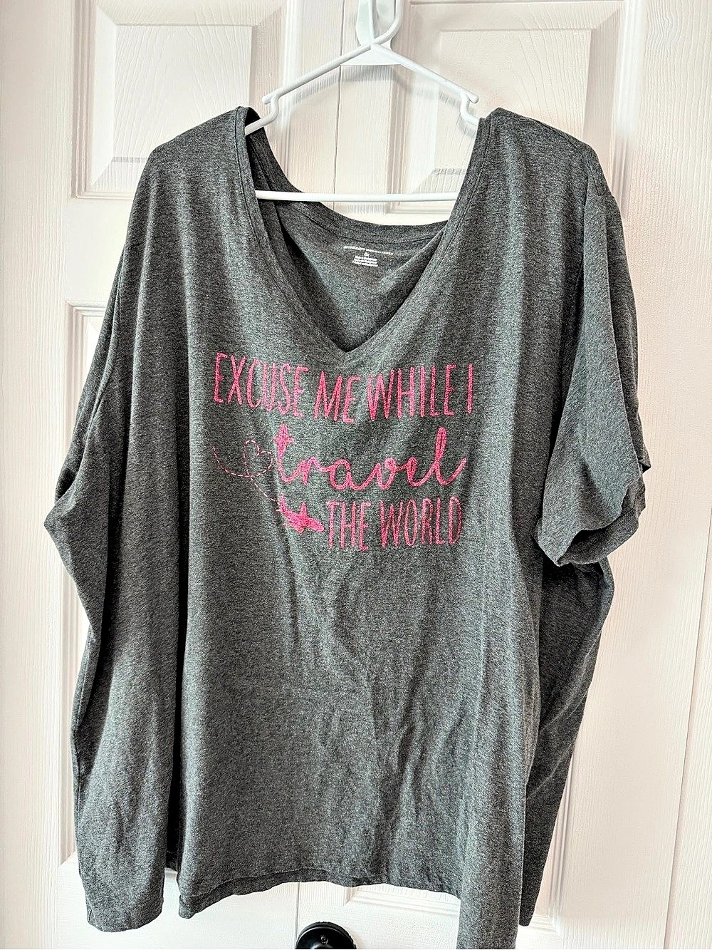 Woman’s Amazon Essentials Graphic Tee “EXCUSE ME WHILE I travel THE WORLD”
